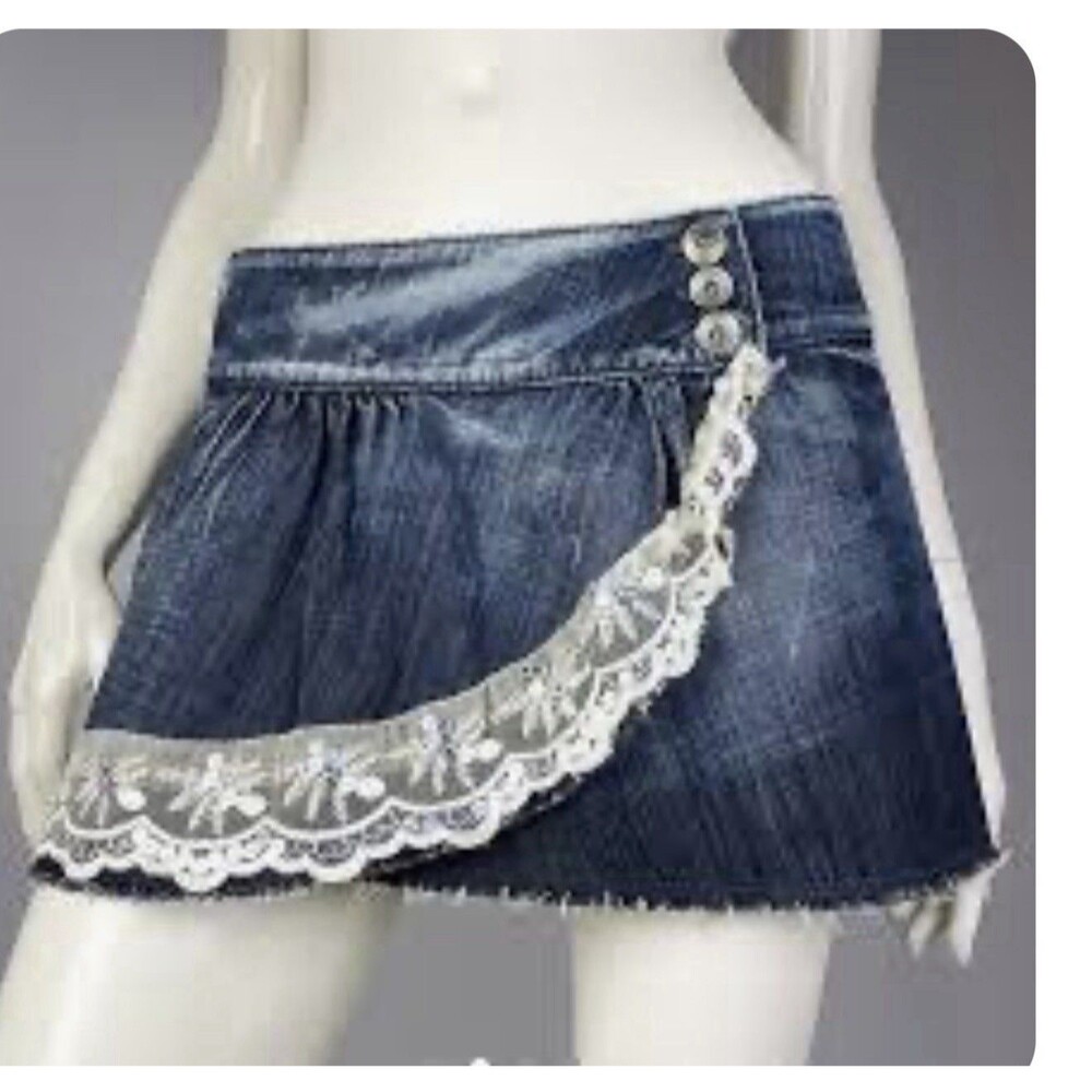 Miss Sixty Vintage Y2K Lace Sequin Denim Mini Skirt Women’s Medium Made in Italy